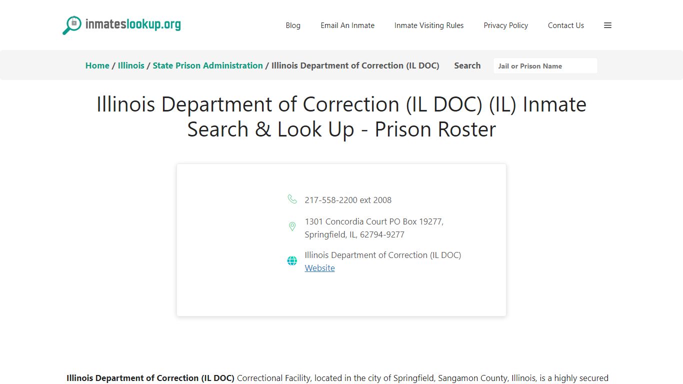 Illinois Department of Correction (IL DOC) (IL) Inmate Search & Look Up ...